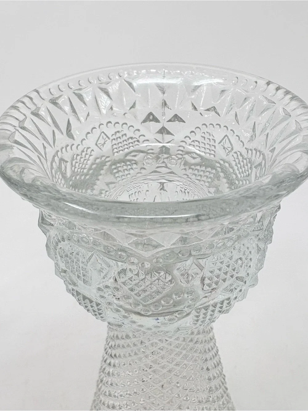 1979 Avon and Fostoria Clear Pressed Glass Bual-purpose Vase & Candle Holder 7”